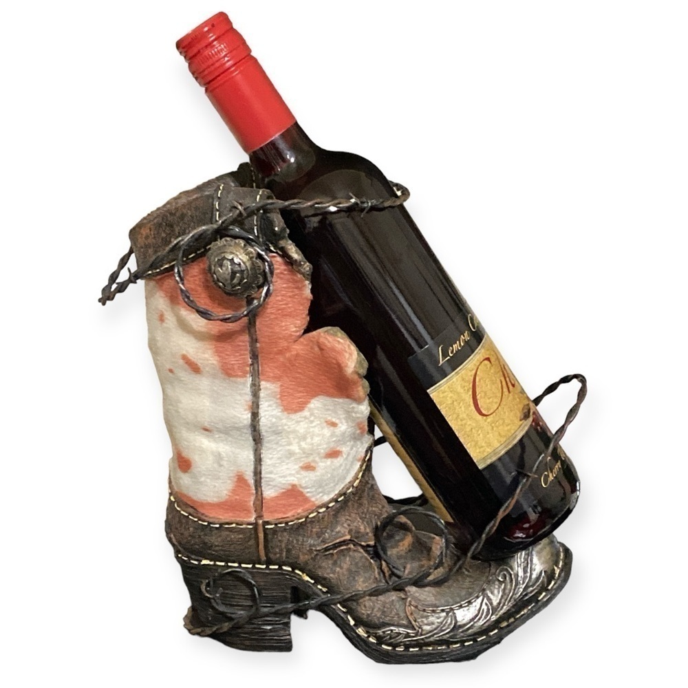 Handmade Wine Boot Holder Resin & Faux Fur Tabletop Decorative New H 9.5…